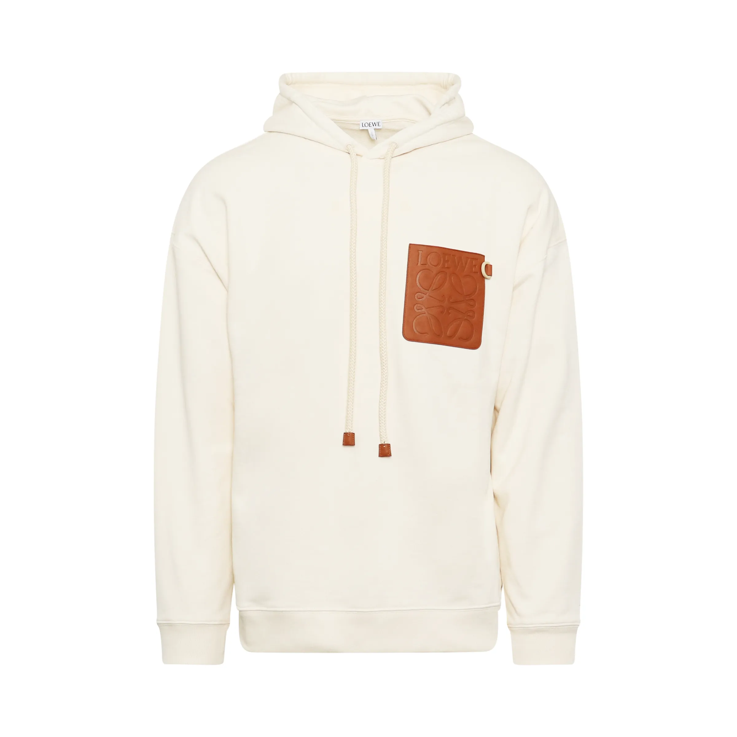 Anagram Leather Patch Hoodie in White Ash