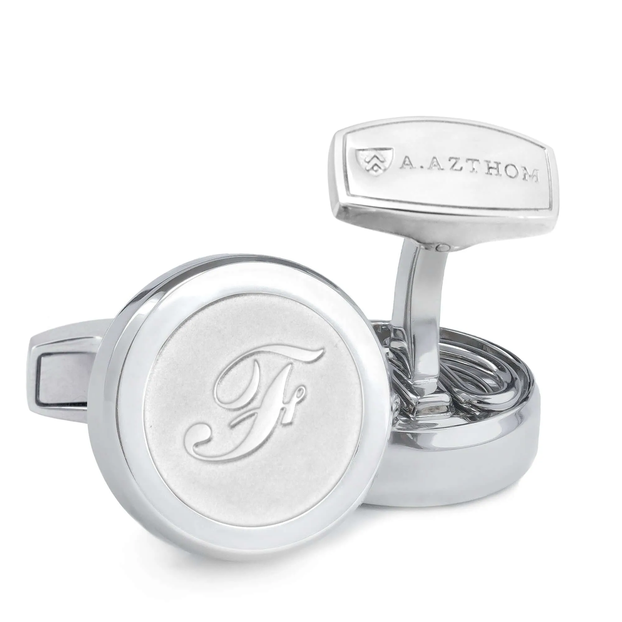 Aurum Monogram Etched Silver Cufflinks with Clip-on Button Covers