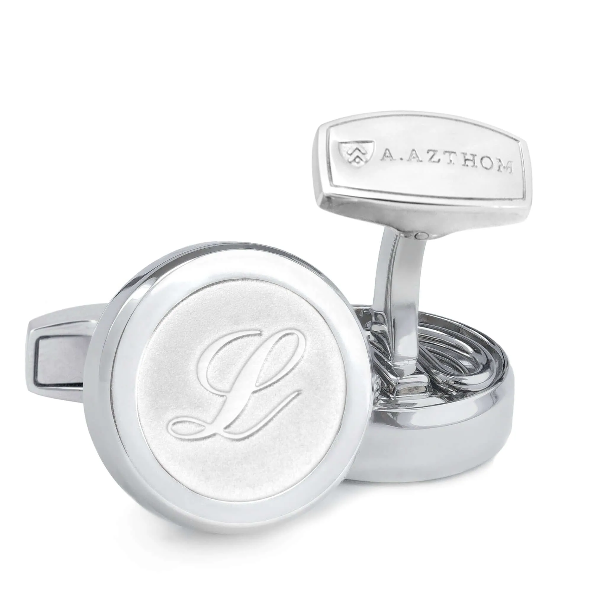 Aurum Monogram Etched Silver Cufflinks with Clip-on Button Covers