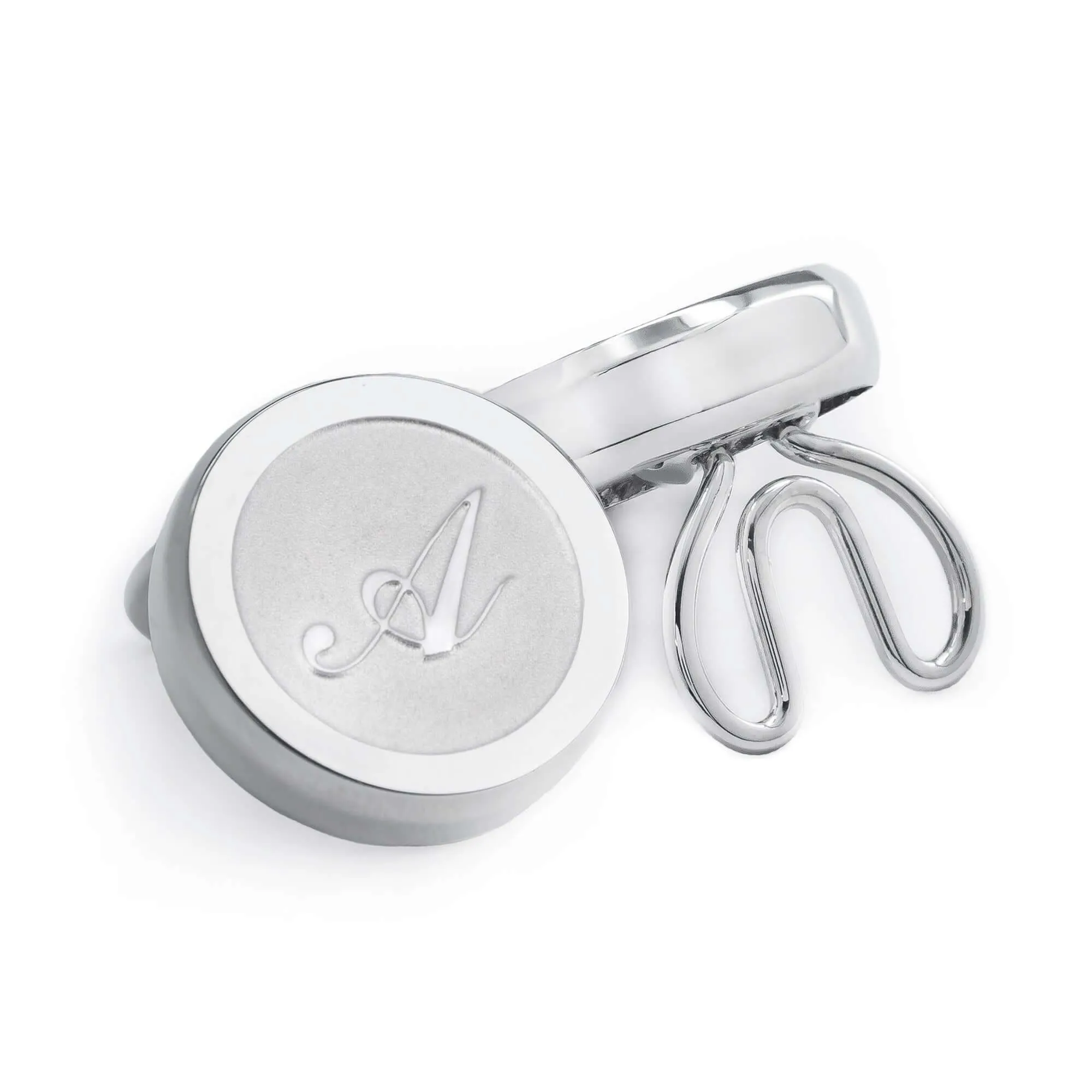 Aurum Monogram Etched Silver Cufflinks with Clip-on Button Covers