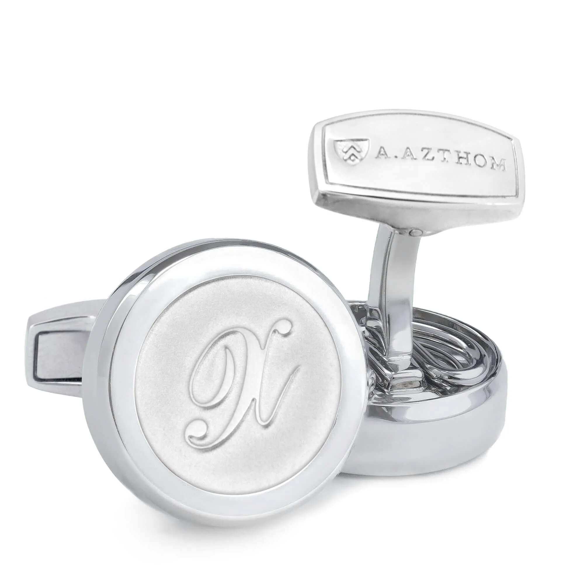 Aurum Monogram Etched Silver Cufflinks with Clip-on Button Covers