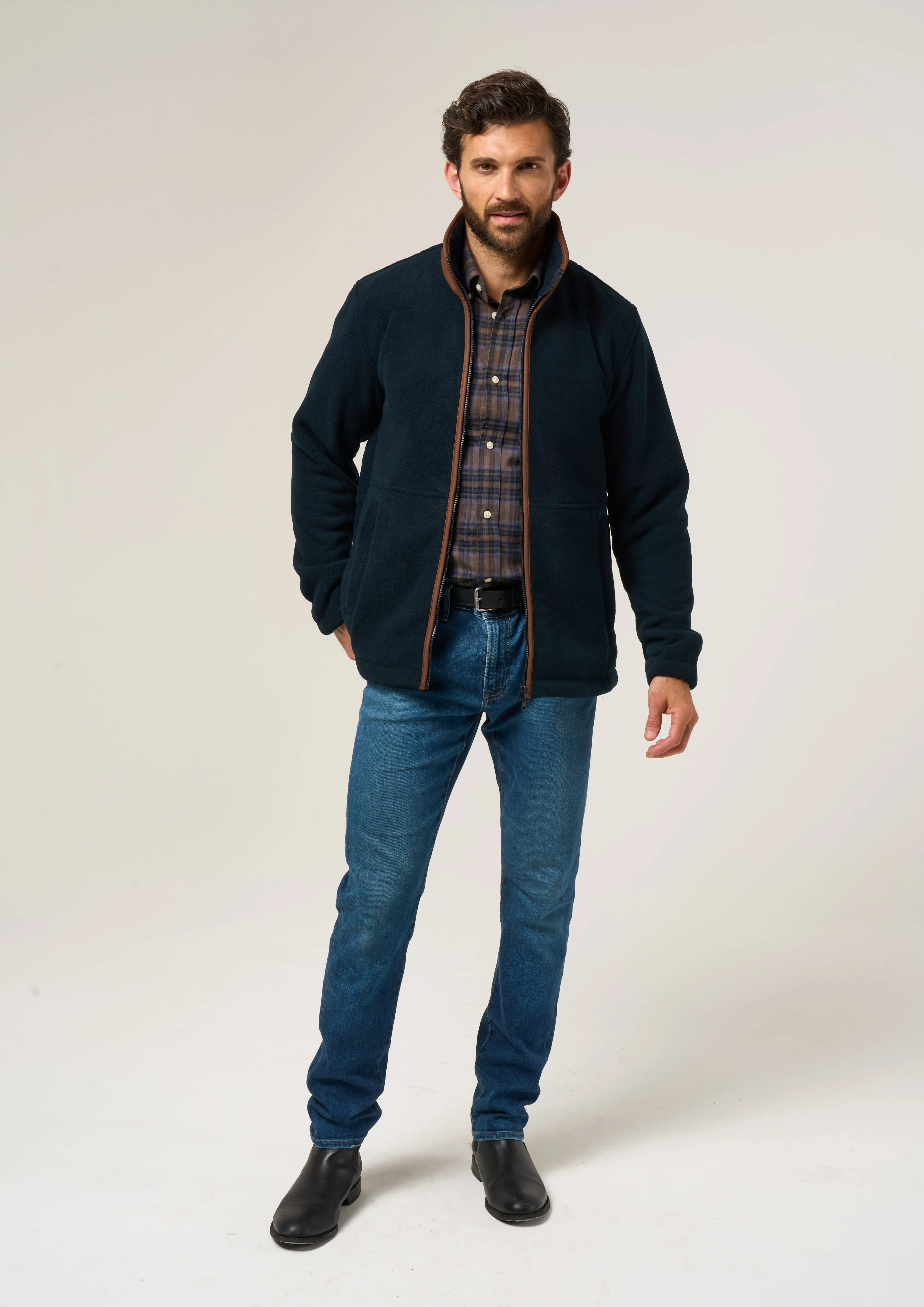 Aylsham Men's Fleece Windblock In Dark Navy - Regular Fit