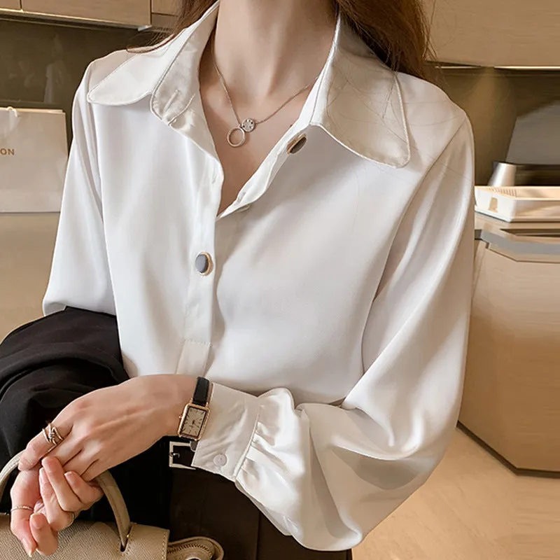 Blouse White Feminine Chiffon Shirt Long Sleeved Trendy Niche Blouse