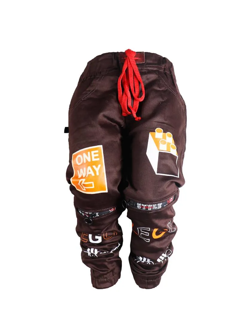 Brown Printed Boys Jogger Jeans