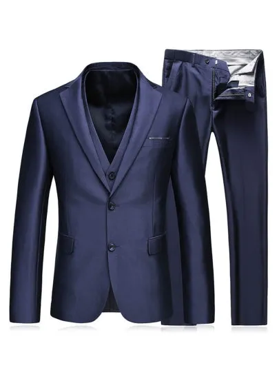 Casual Slim Men's Dress Suit Notched Collar Double Button Solid Color