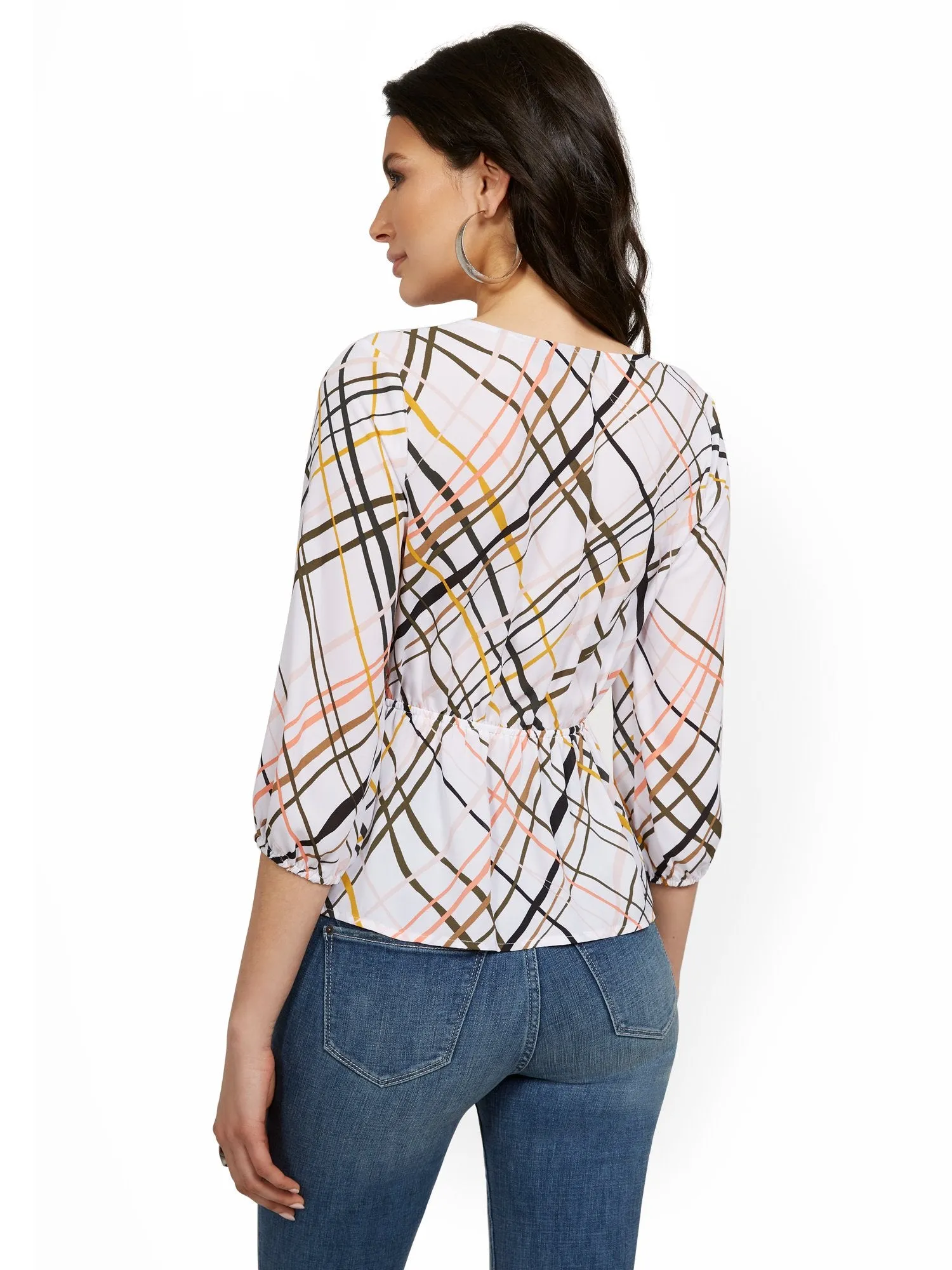 Cinch-Waist Wrap Crosshatch Top