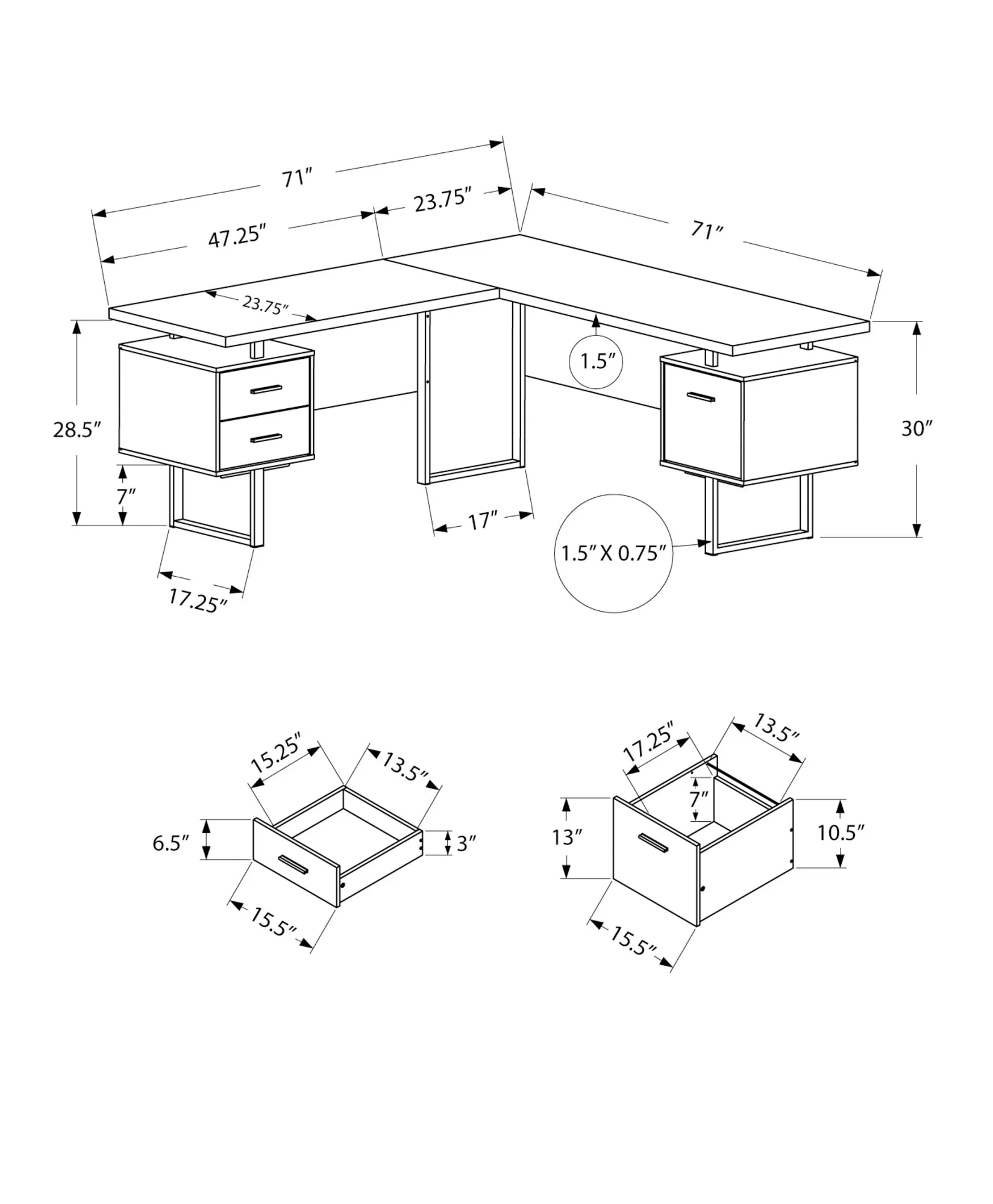 Computer Desk - 70"L / Black/ Concrete/ Black Metal / L/R