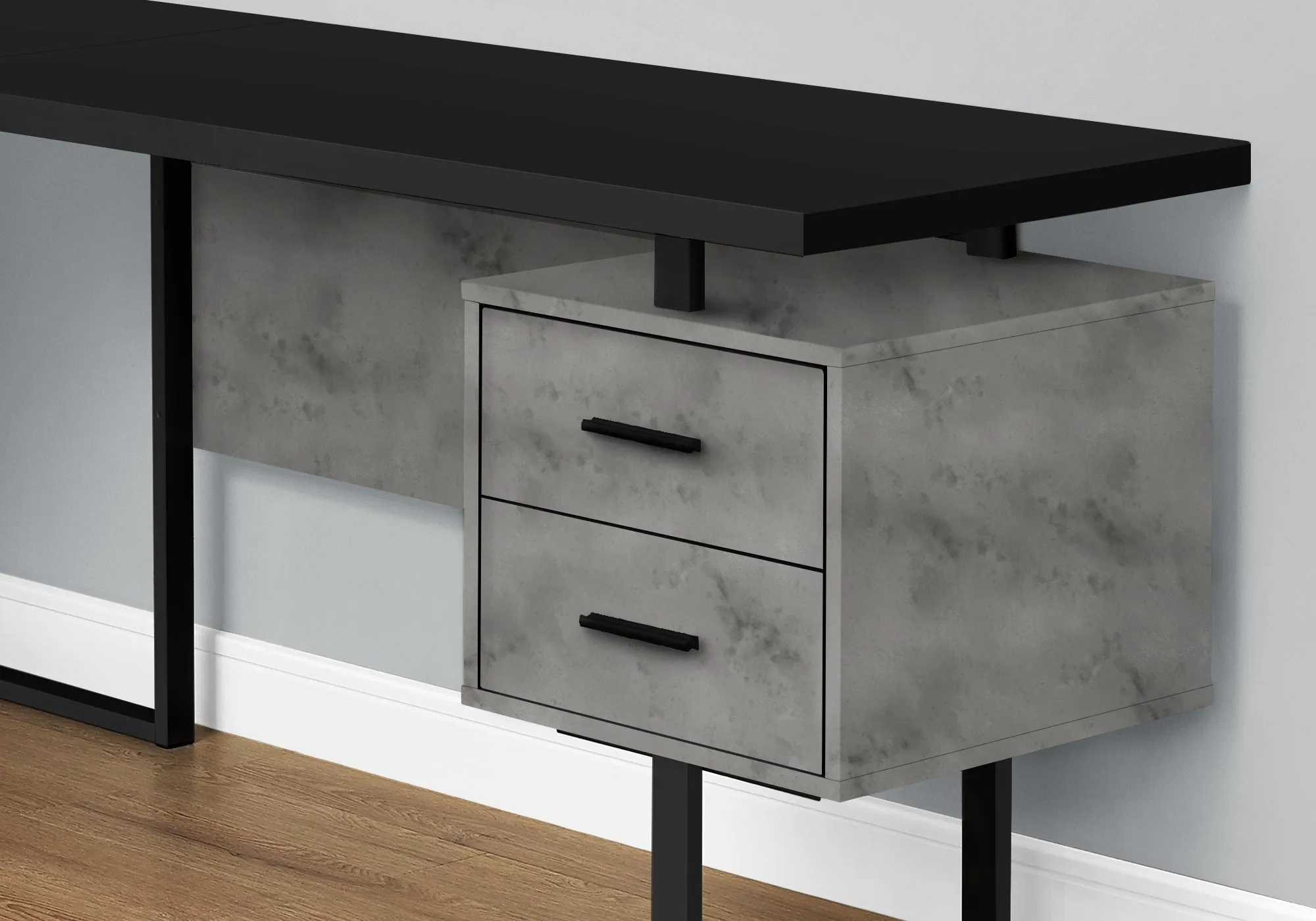 Computer Desk - 70"L / Black/ Concrete/ Black Metal / L/R