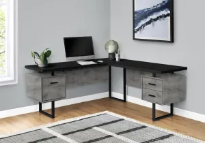 Computer Desk - 70"L / Black/ Concrete/ Black Metal / L/R