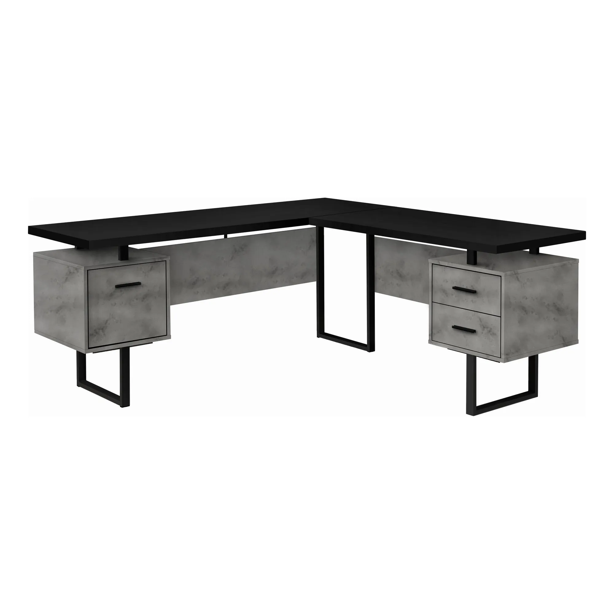 Computer Desk - 70"L / Black/ Concrete/ Black Metal / L/R