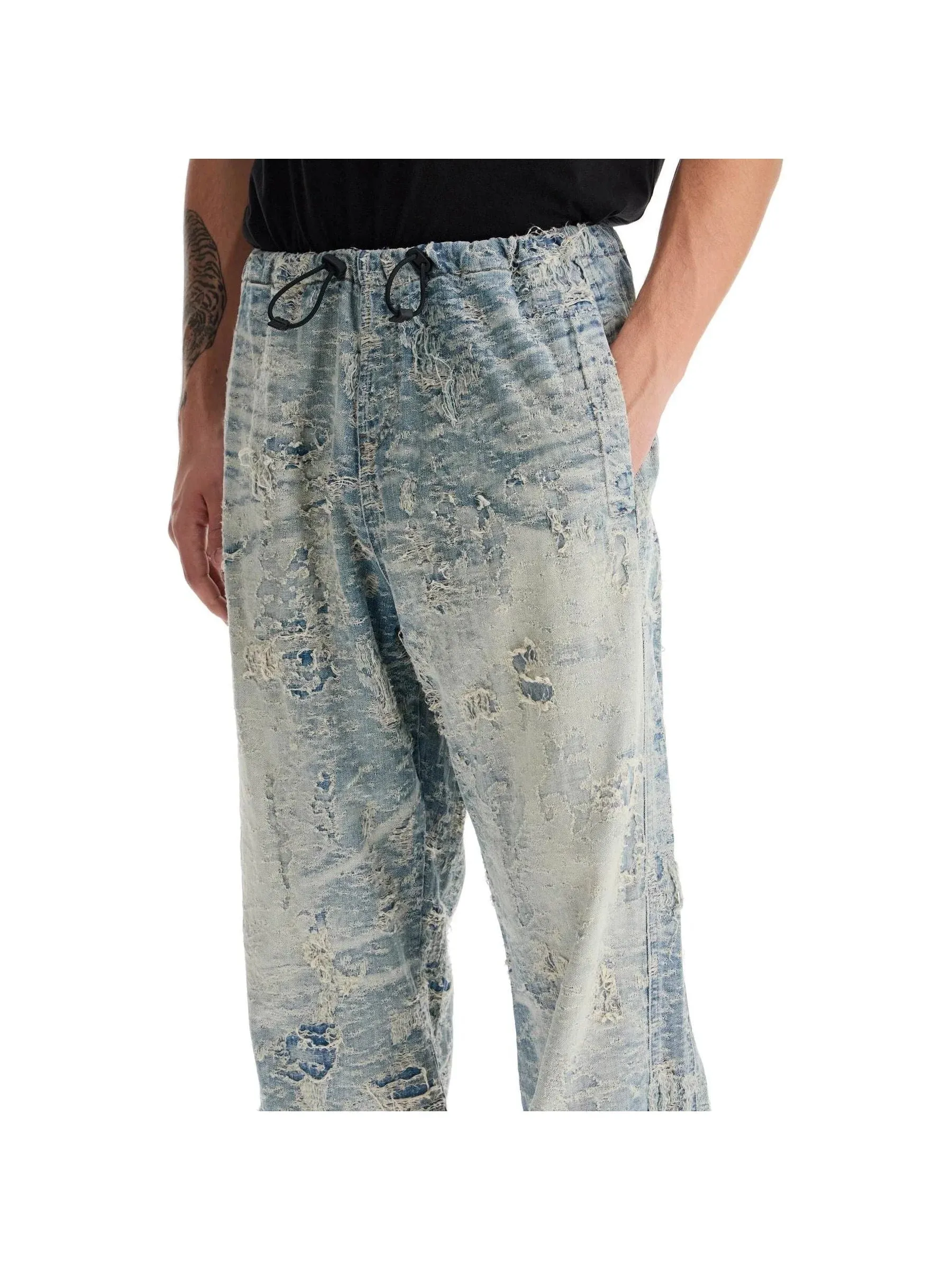 Distressed Jacquard Denim Trousers