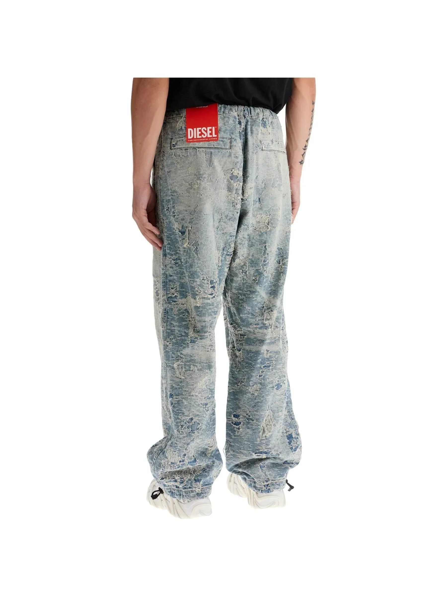 Distressed Jacquard Denim Trousers