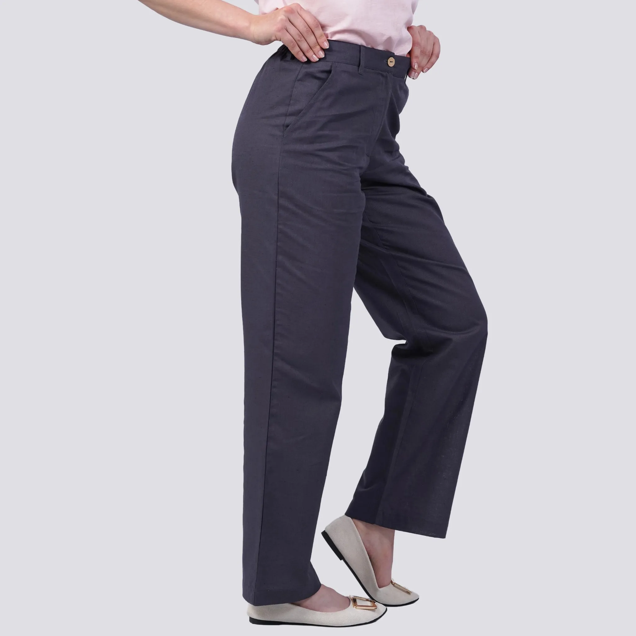 Embrace Tranquil Sophistication with Sustainability: Grey Serenity Cotton Linen Trousers