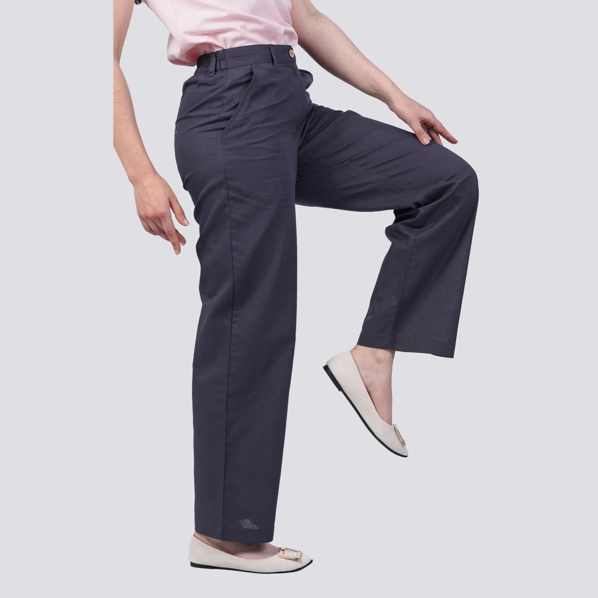 Embrace Tranquil Sophistication with Sustainability: Grey Serenity Cotton Linen Trousers