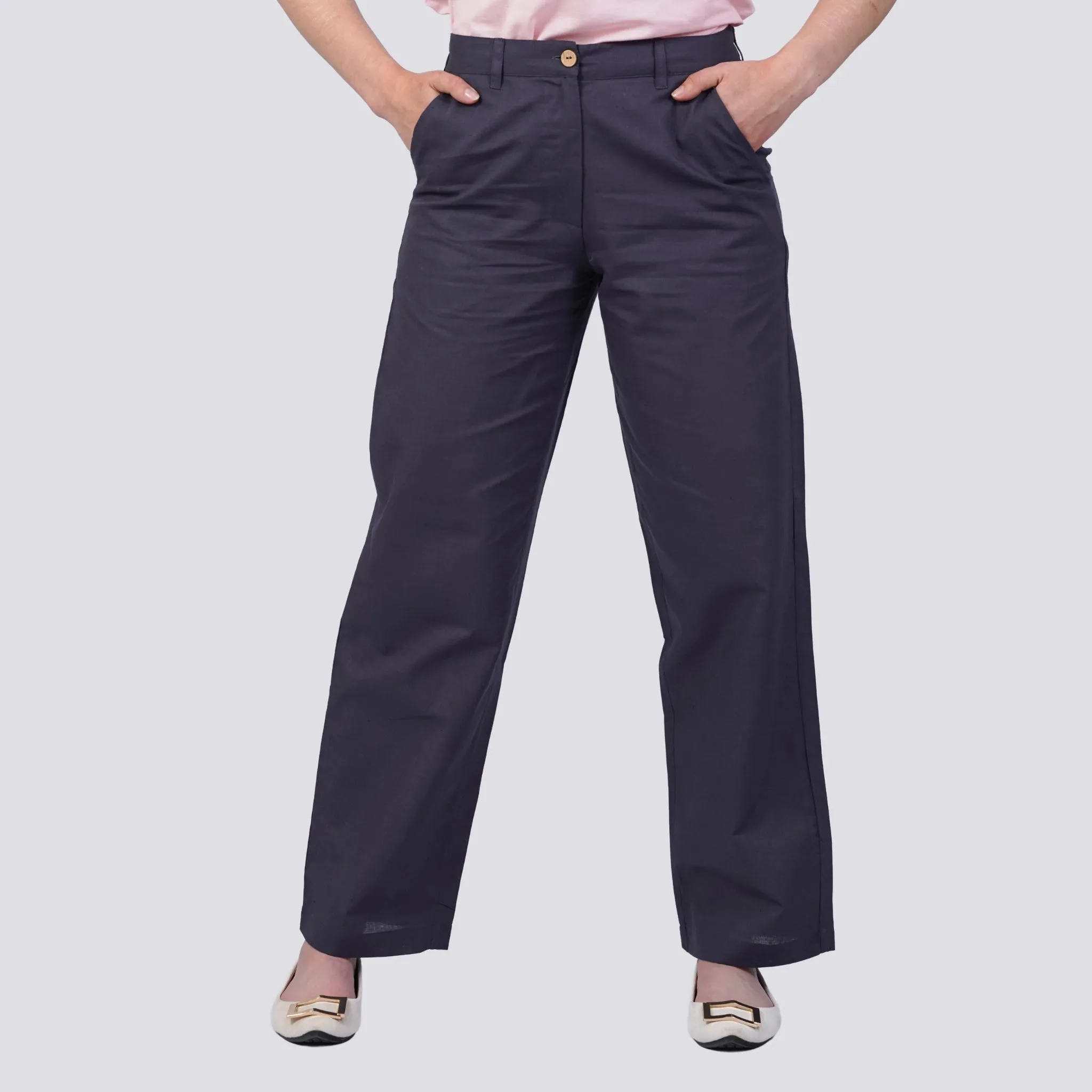 Embrace Tranquil Sophistication with Sustainability: Grey Serenity Cotton Linen Trousers