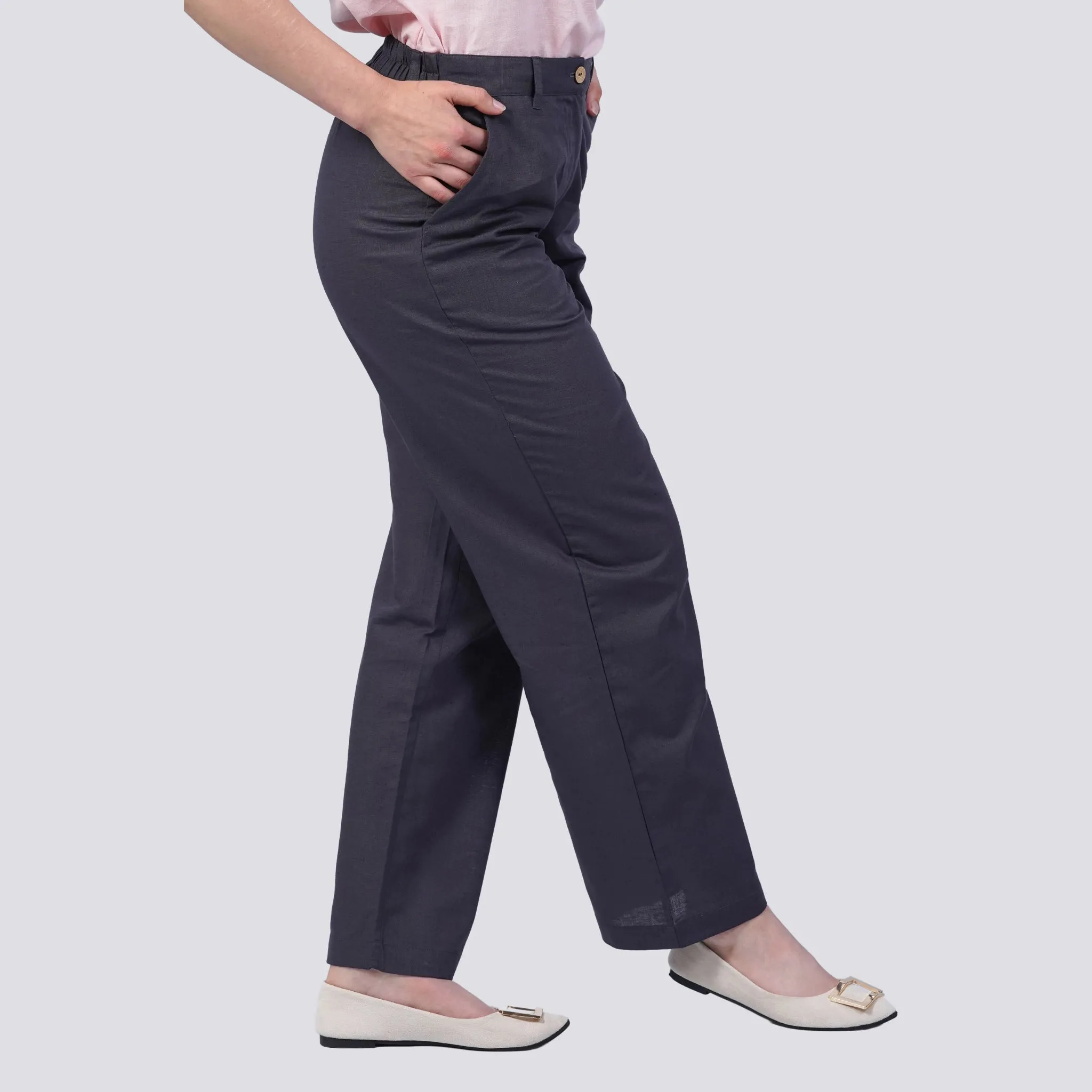 Embrace Tranquil Sophistication with Sustainability: Grey Serenity Cotton Linen Trousers