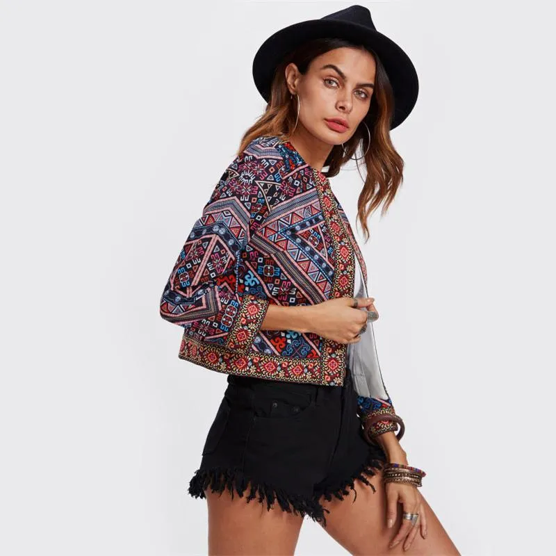 Embroidered Tape Trim Tribal Print Jacket