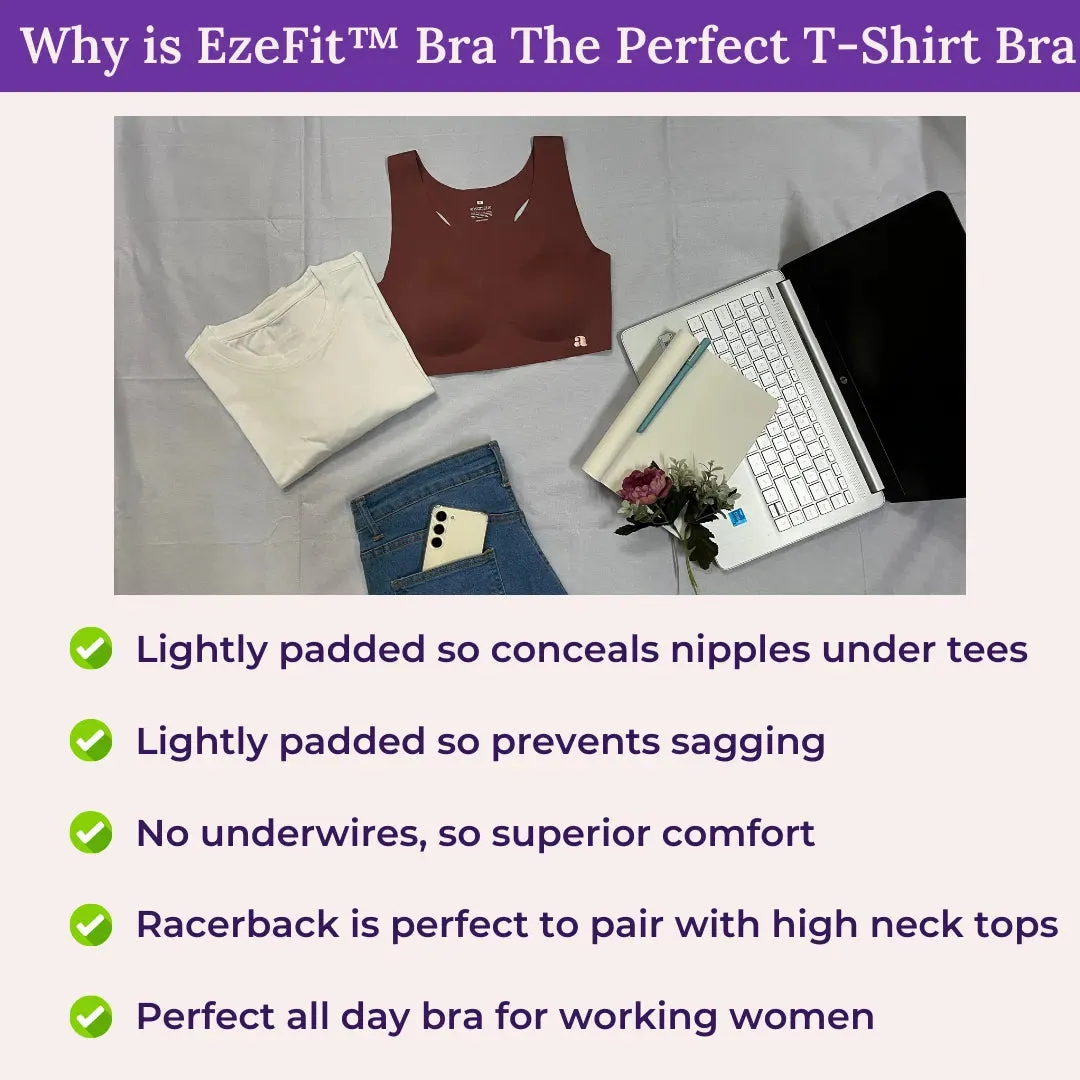 EzeFit Bra | Racerback | High Front Neck | T shirt Bra/Sports Bra | Seamless | Lightly Padded | Non Wired