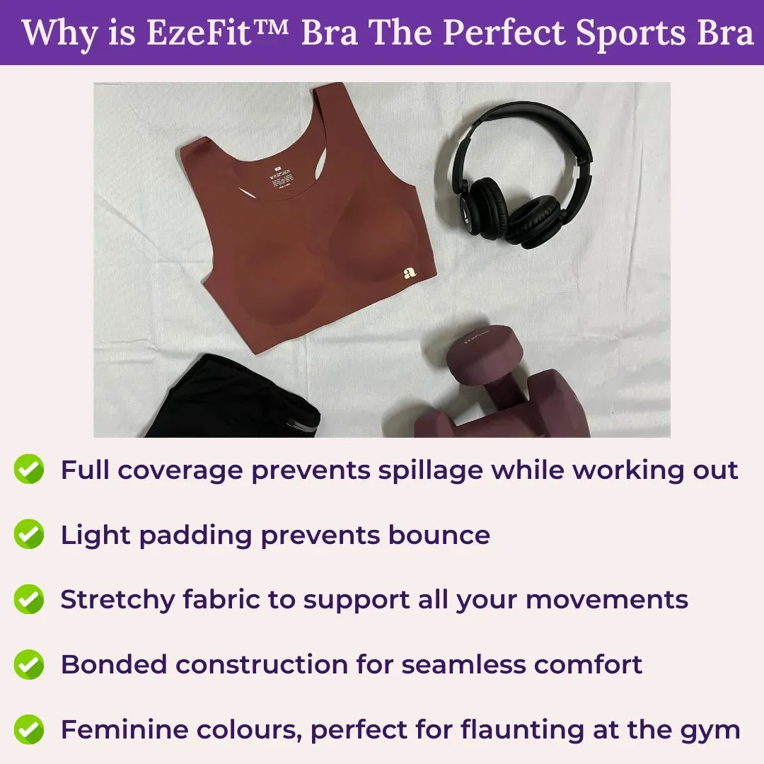 EzeFit Bra | Racerback | High Front Neck | T shirt Bra/Sports Bra | Seamless | Lightly Padded | Non Wired