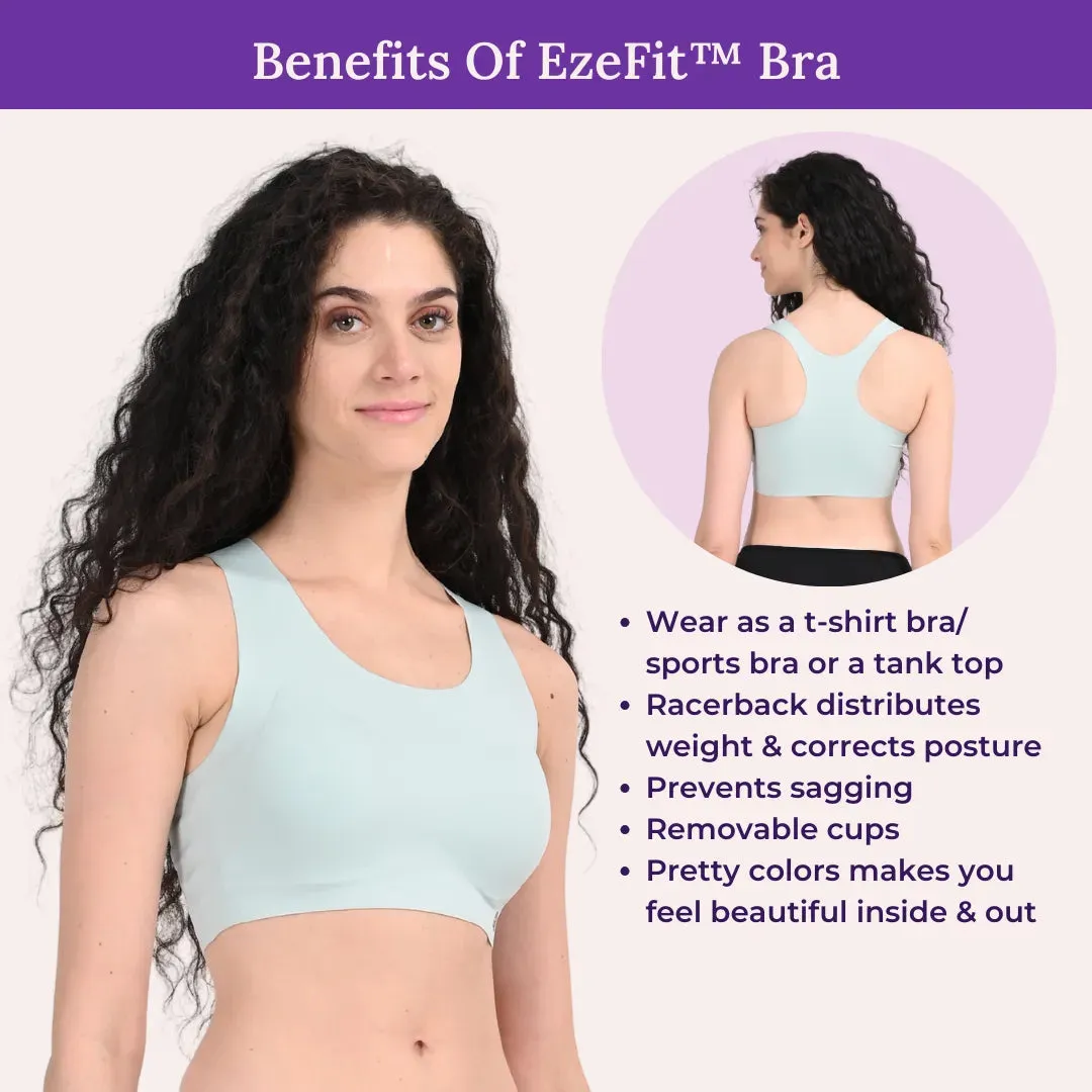 EzeFit Bra | Racerback | High Front Neck | T shirt Bra/Sports Bra | Seamless | Lightly Padded | Non Wired