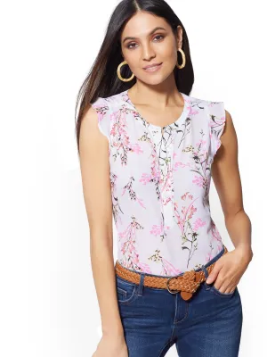 Floral Flutter-Sleeve Blouse