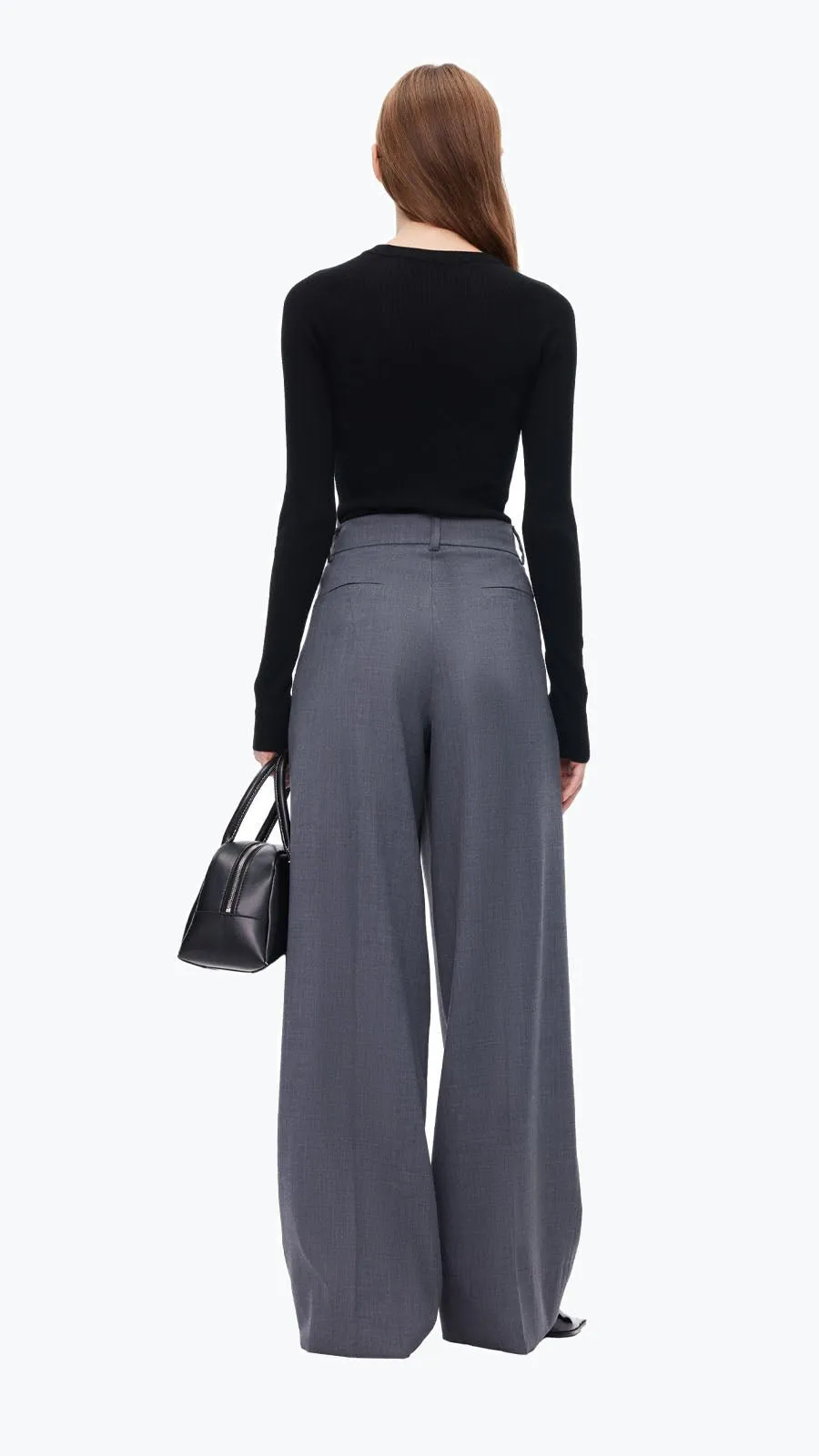 Grey Folded Waist Design Draped Suit Trousers