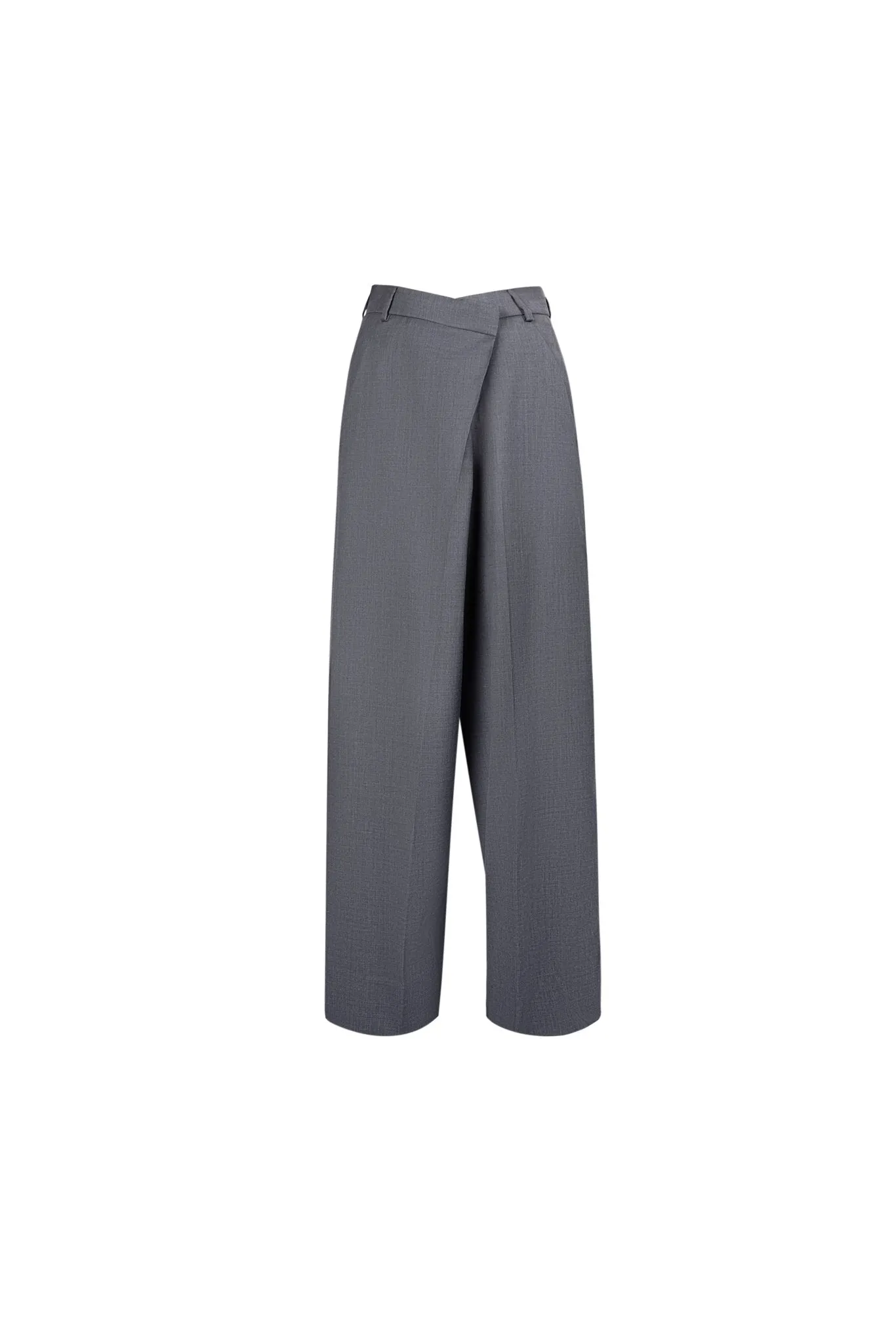 Grey Folded Waist Design Draped Suit Trousers