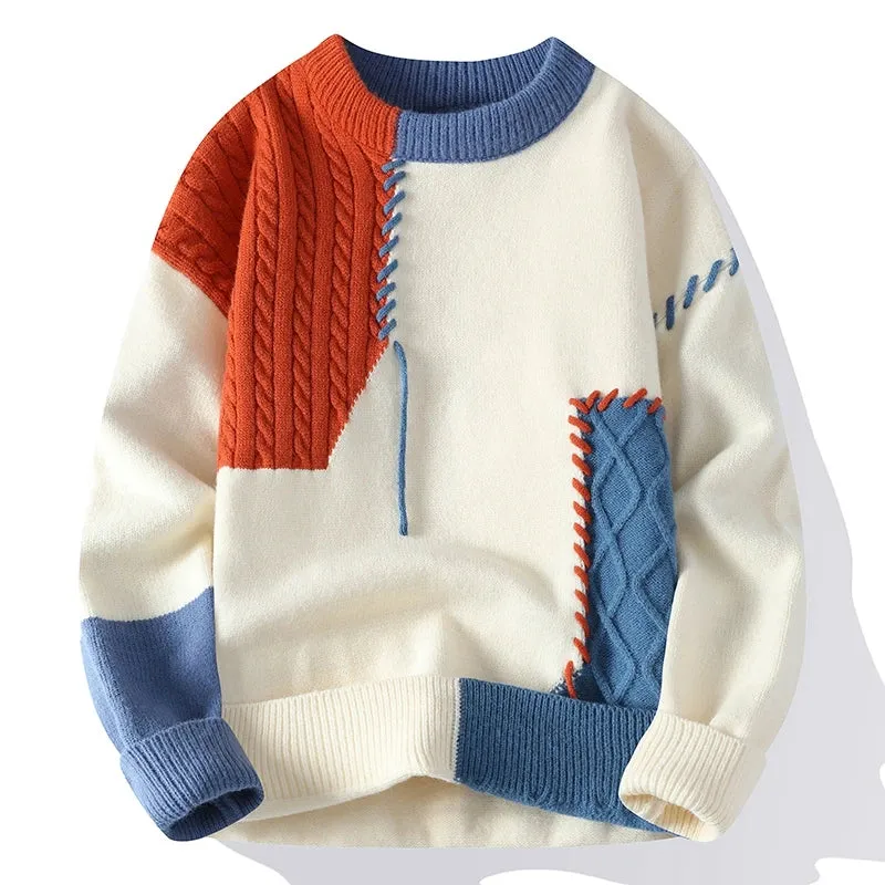 Half Turtleneck Patchwork Pullovers