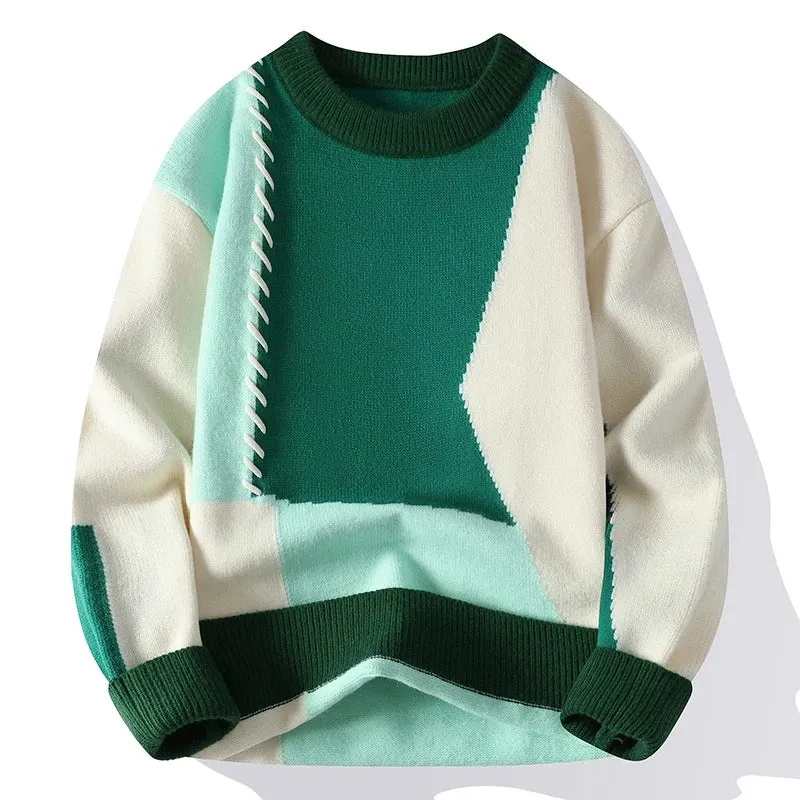 Half Turtleneck Patchwork Pullovers