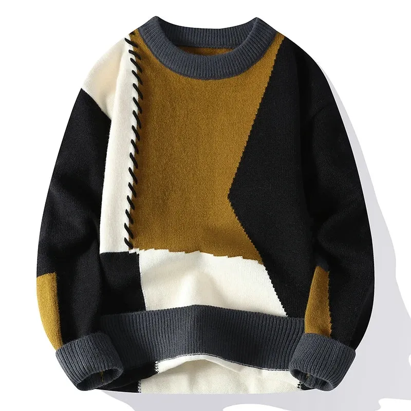 Half Turtleneck Patchwork Pullovers