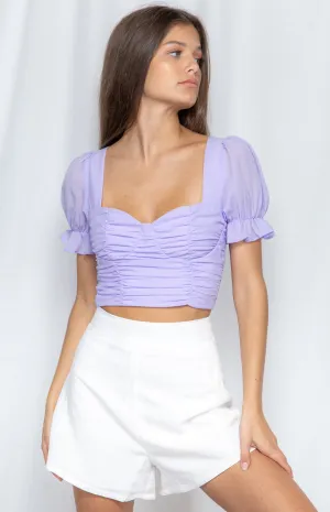 Hot Lilac Ruche Crop With Bust Detail