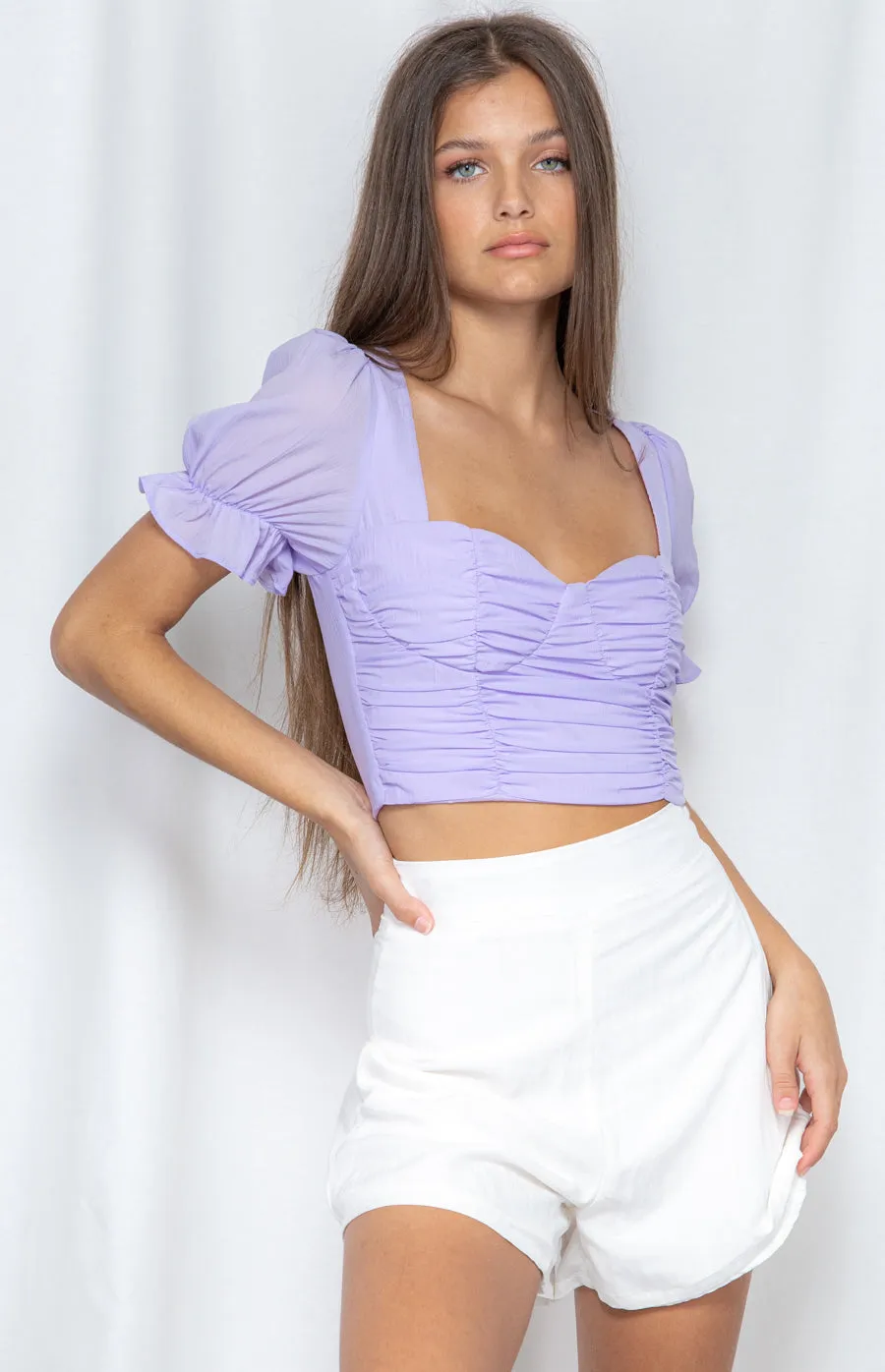 Hot Lilac Ruche Crop With Bust Detail