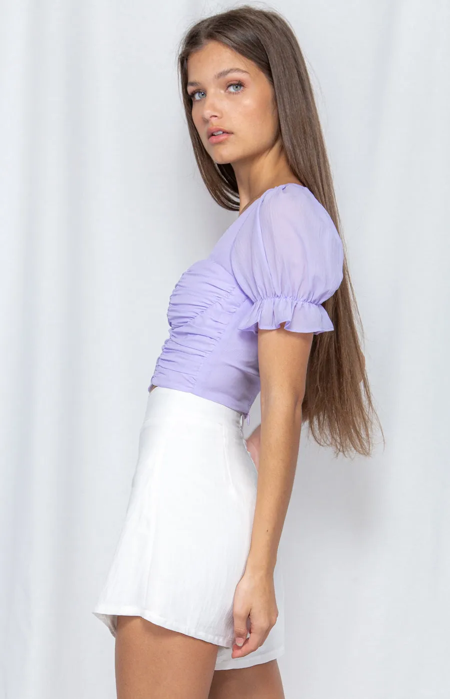 Hot Lilac Ruche Crop With Bust Detail