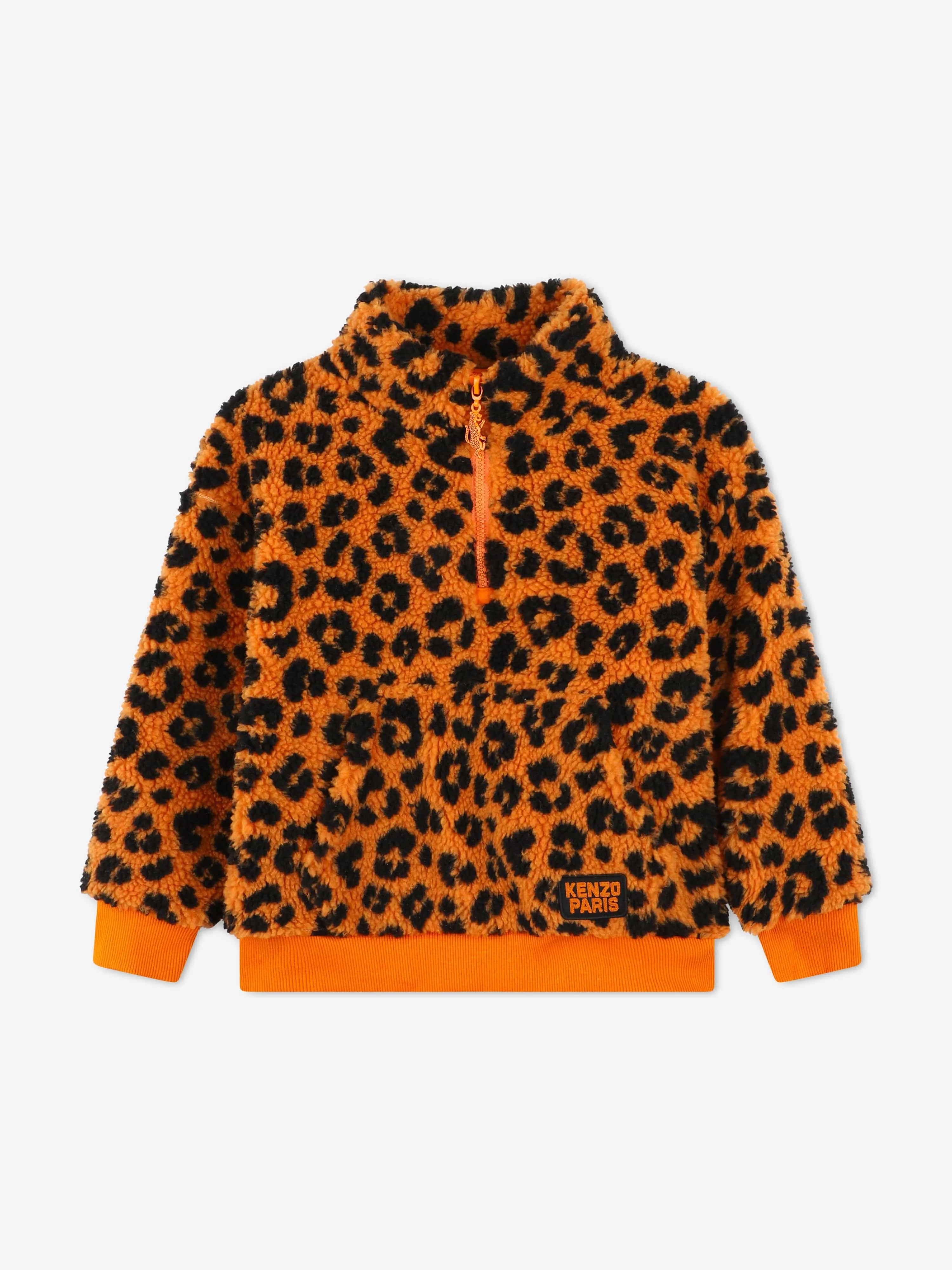 KENZO Kids Leopard Half Zip Sweatshirt in Orange