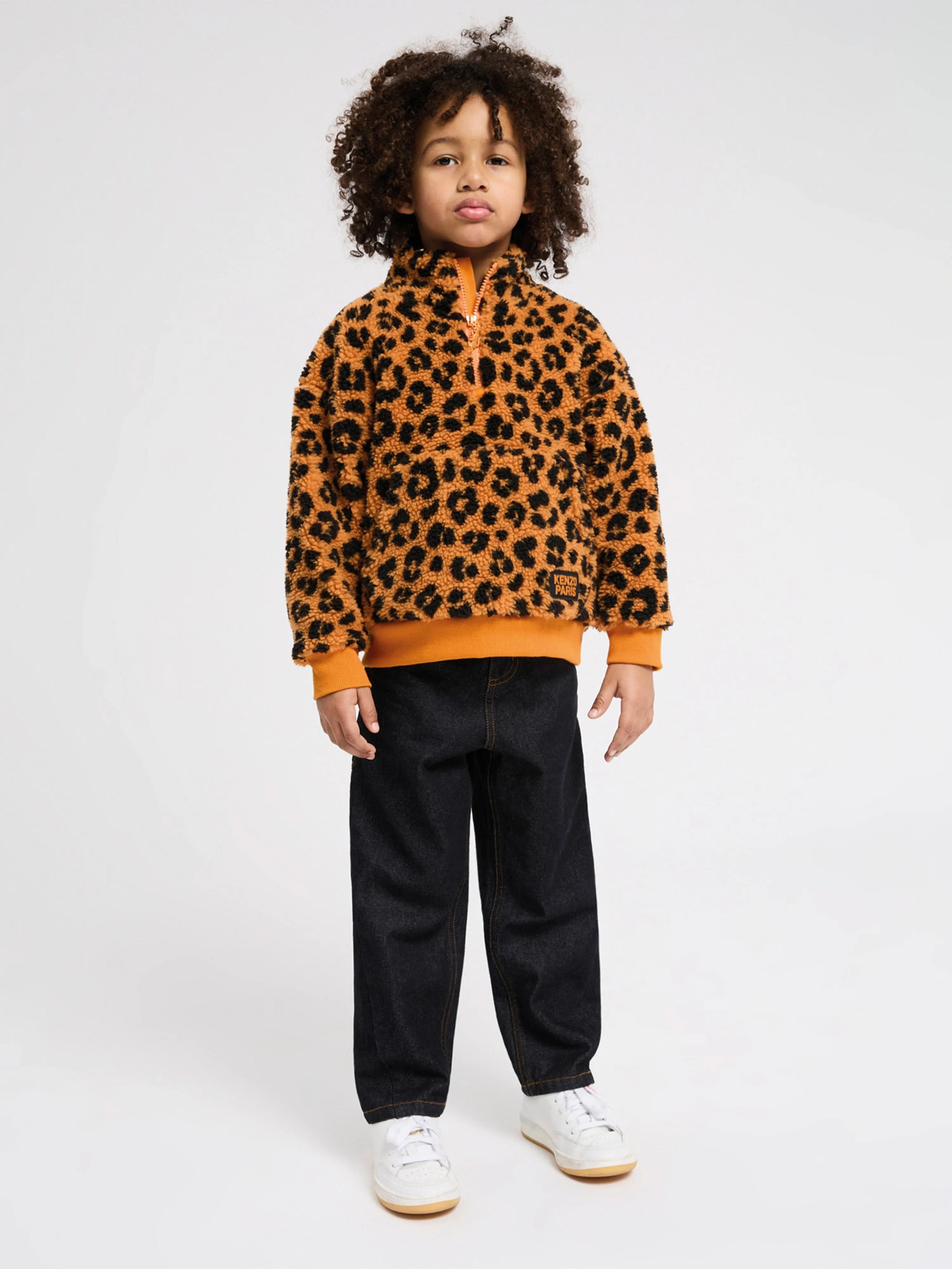 KENZO Kids Leopard Half Zip Sweatshirt in Orange