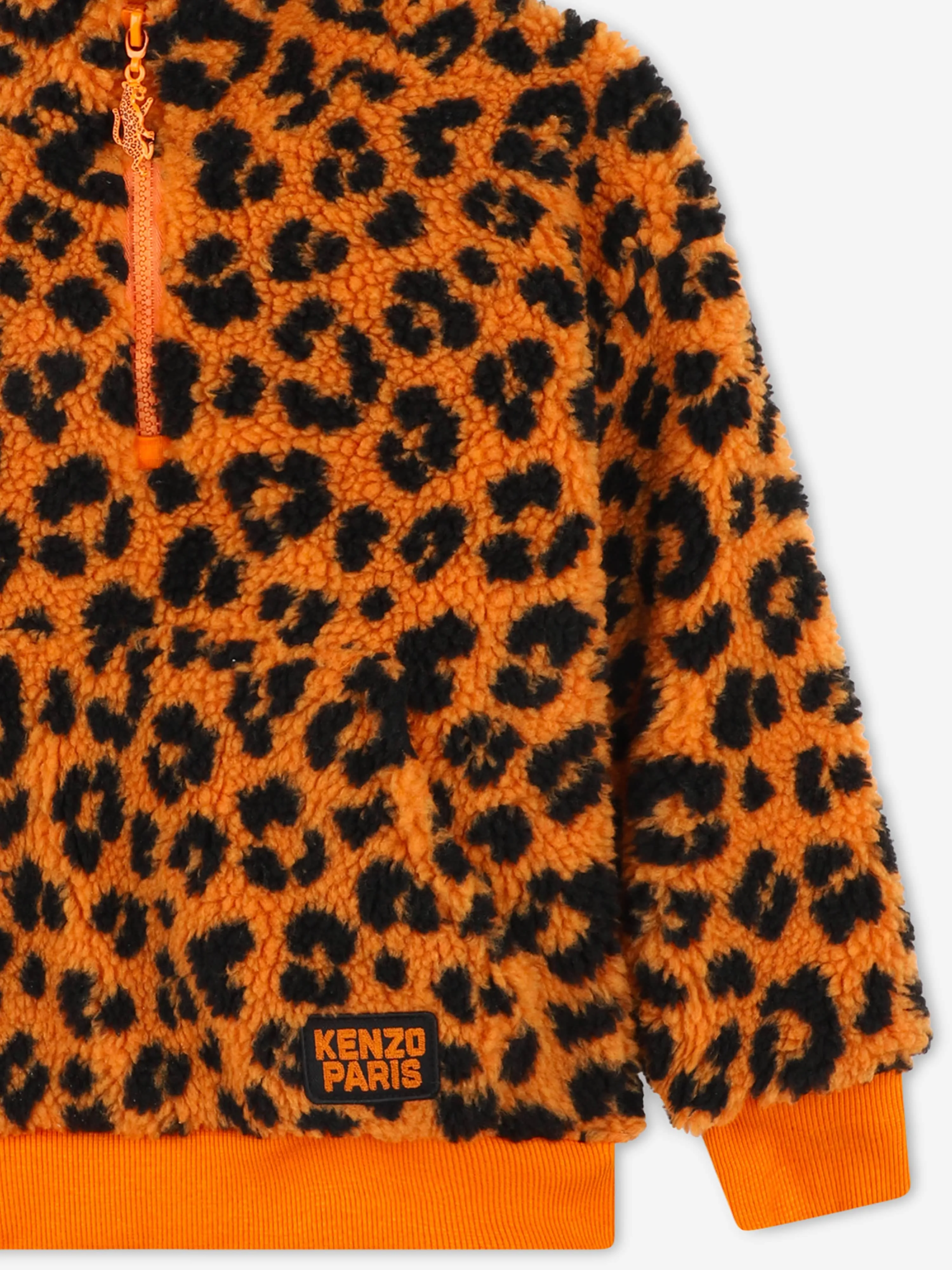 KENZO Kids Leopard Half Zip Sweatshirt in Orange