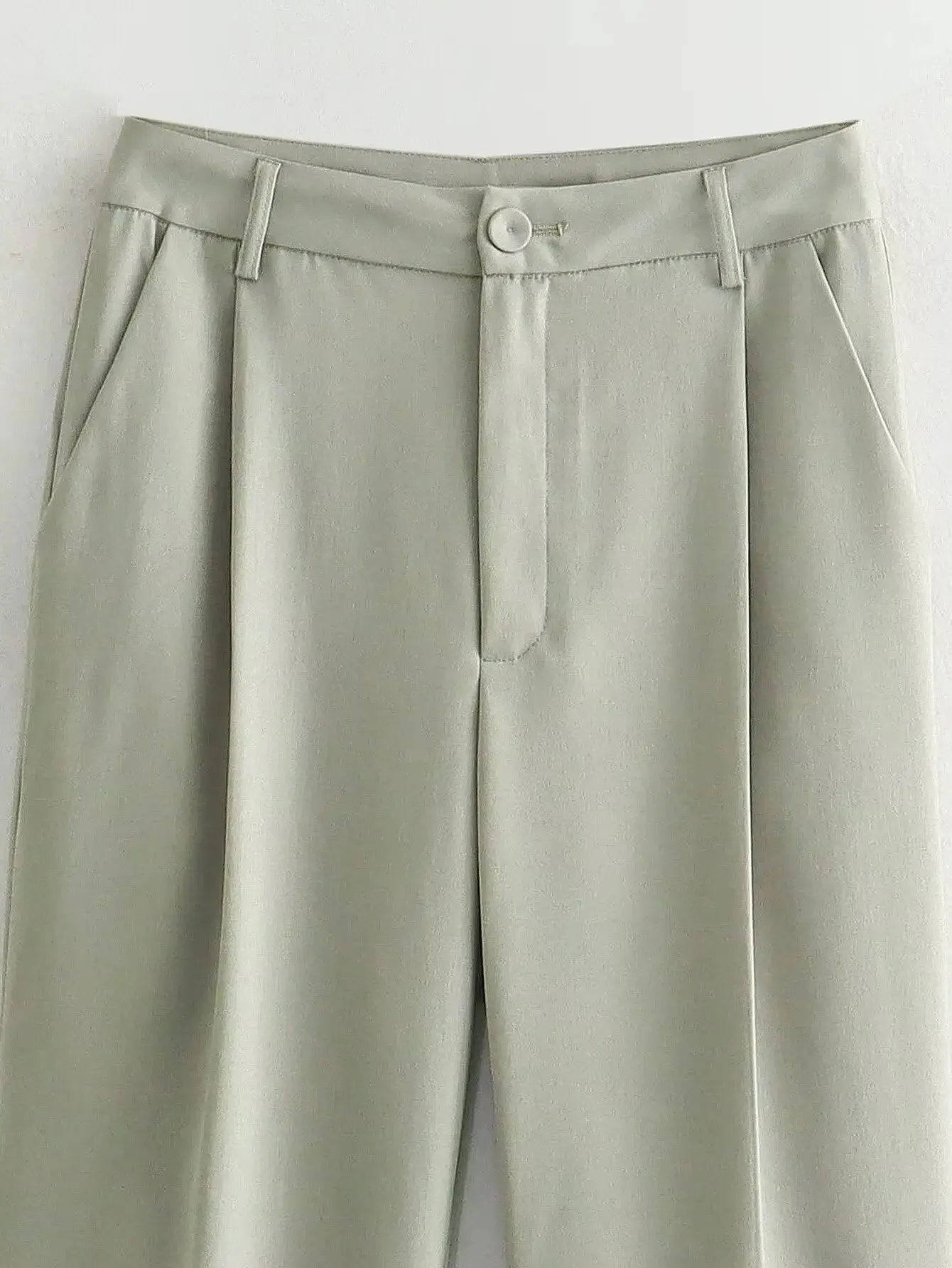 Khaki Tailored Wide-Leg Utility Trousers