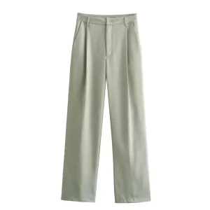 Khaki Tailored Wide-Leg Utility Trousers