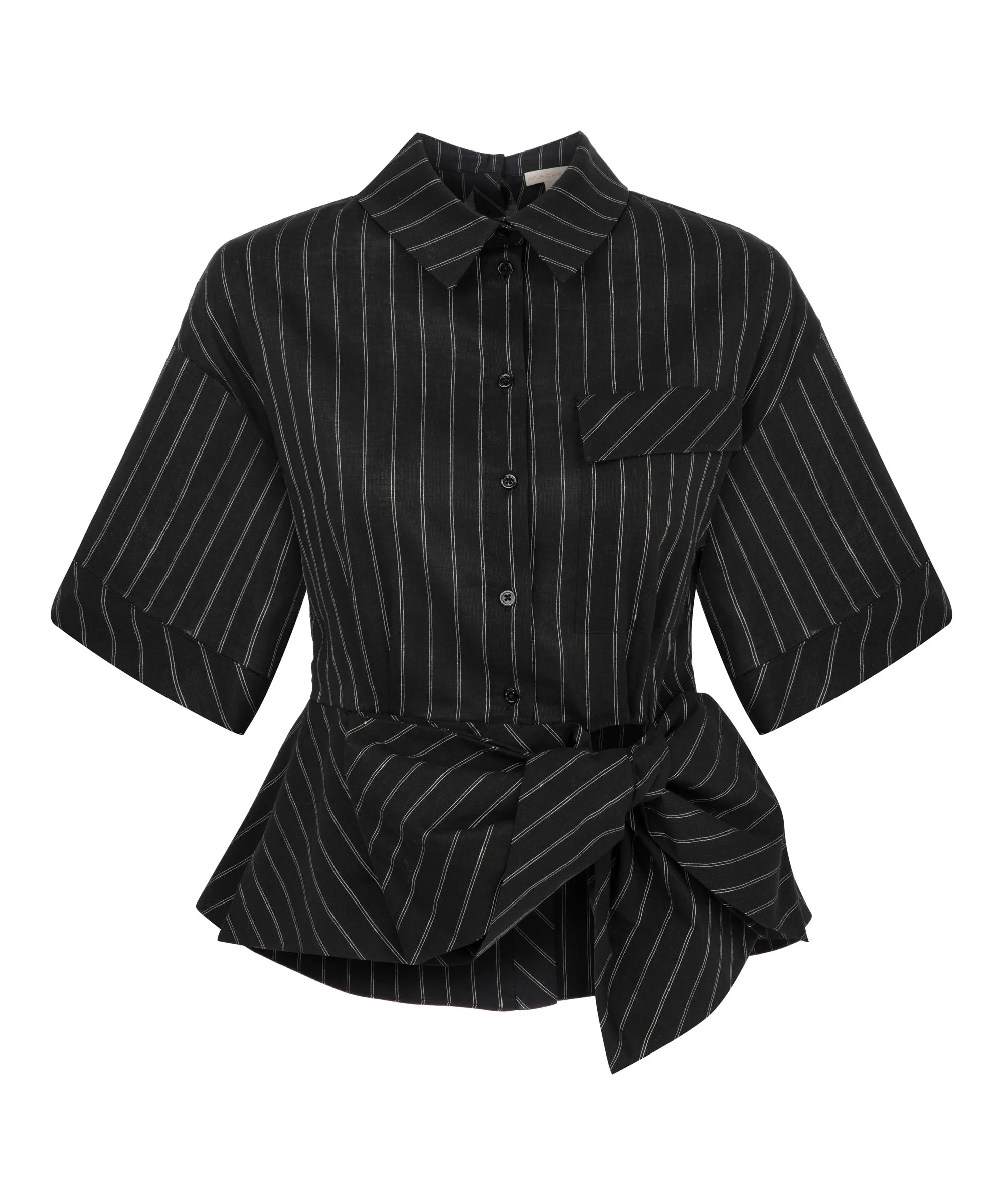 Machka Bow Tie Striped Pattern Blouse Black