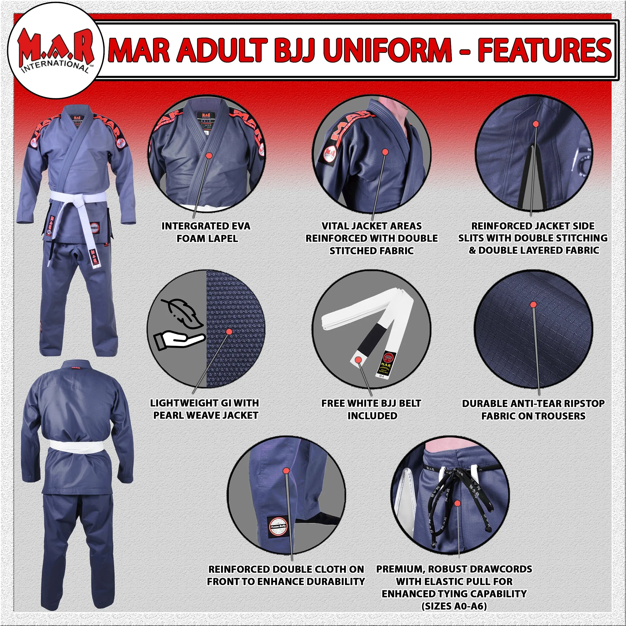 MAR-061D | Grey Brazilian Jiu-Jitsu Uniform