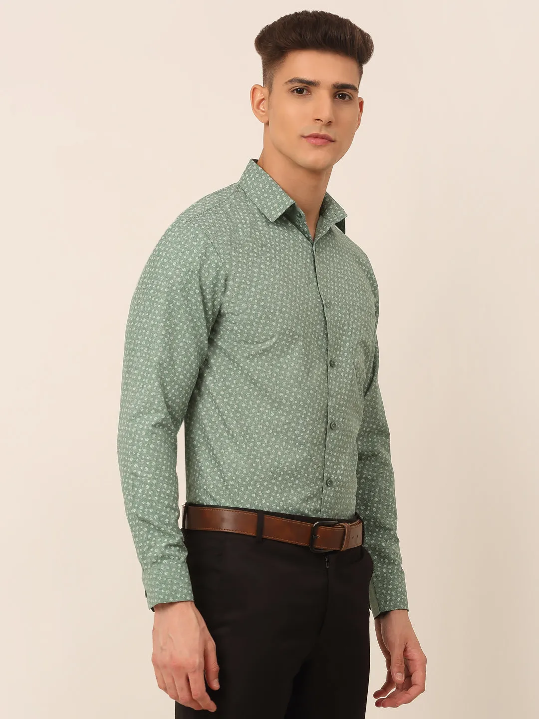 Men Green Classic Printed Formal Shirt