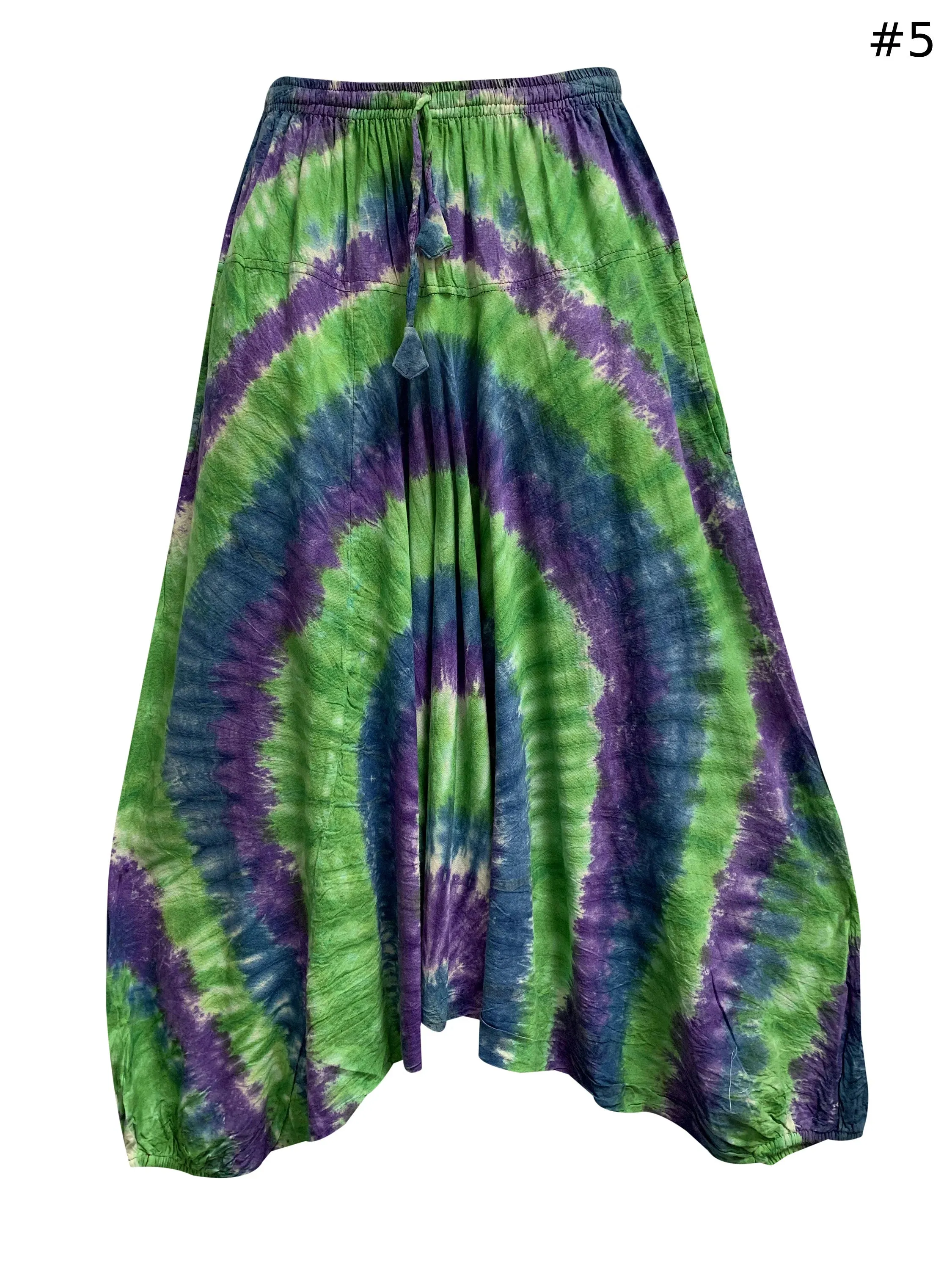 Men Women Unisex Vintage Hippie Aladdin Hand Tie-Dye Stonewashed Cotton Baggy Boho Harem Pants