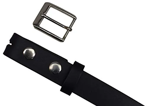 Men's Genuine Full Grain Leather Black Casual Dress Belt with Removable Buckle