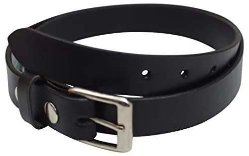 Men's Genuine Full Grain Leather Black Casual Dress Belt with Removable Buckle