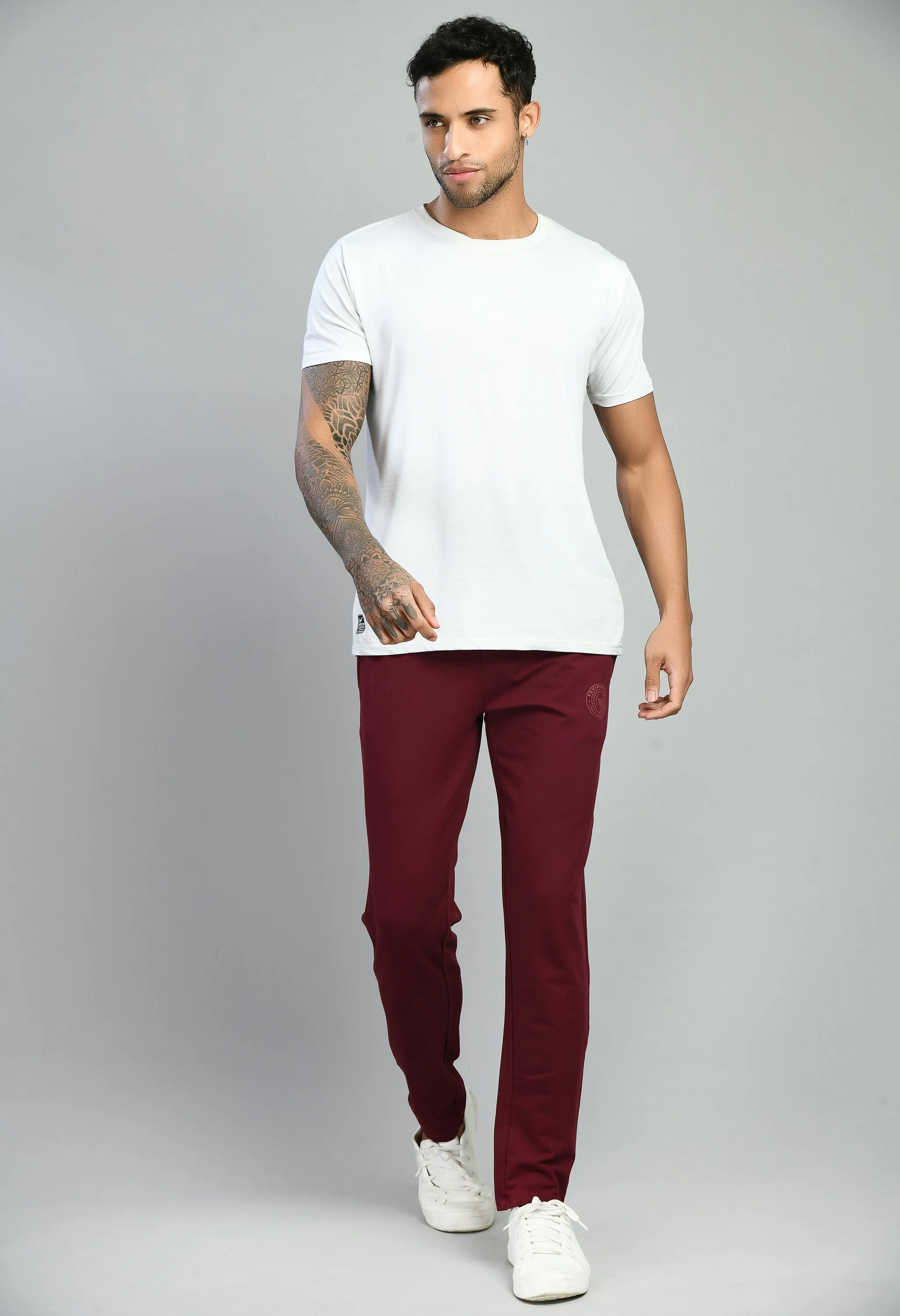 Men's Maroon Plain Lycra Terry Trousers