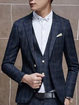 Men's Suits with Plaid Slim Fit