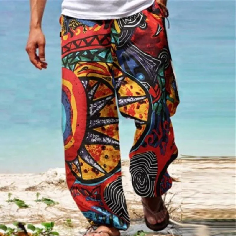 Men's Vintage Loose Printed Drawstring Pants 02559050Y