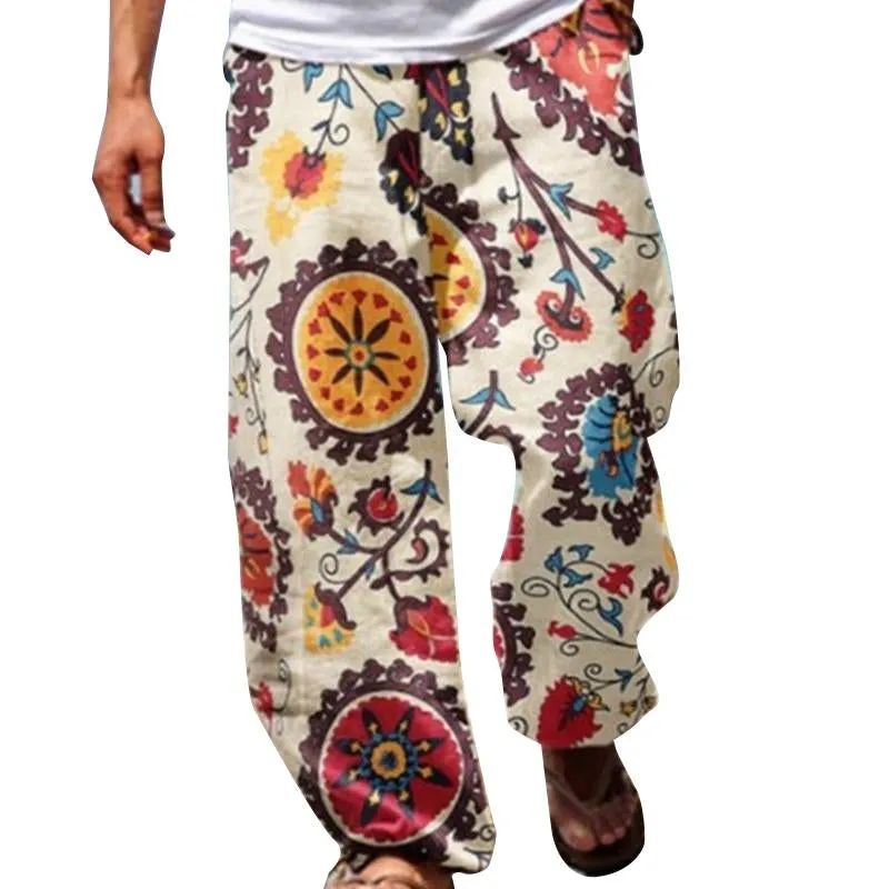 Men's Vintage Loose Printed Drawstring Pants 02559050Y