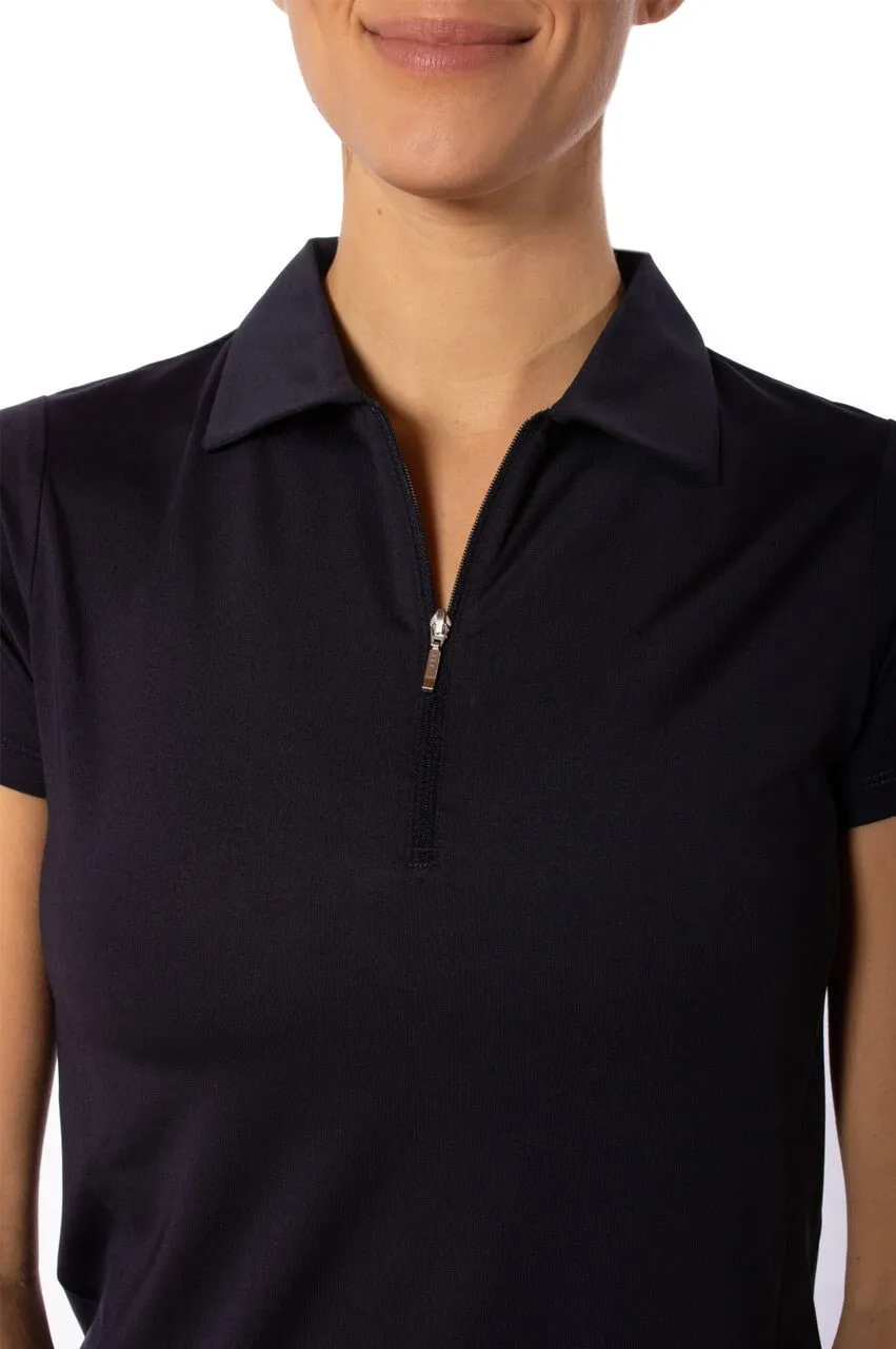 Navy Short Sleeve Zip Polo