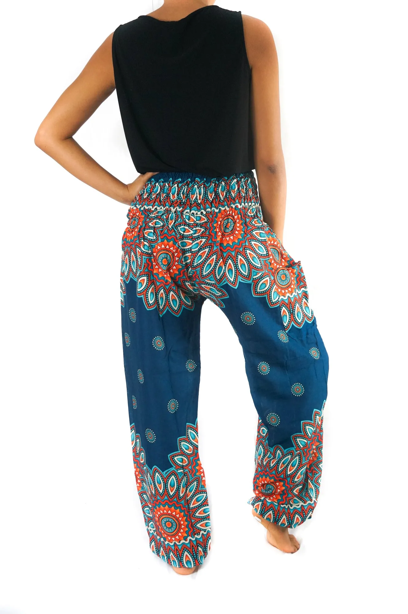 Teal FLORAL MANDALA Women Boho Pants Hippie Pants Yoga